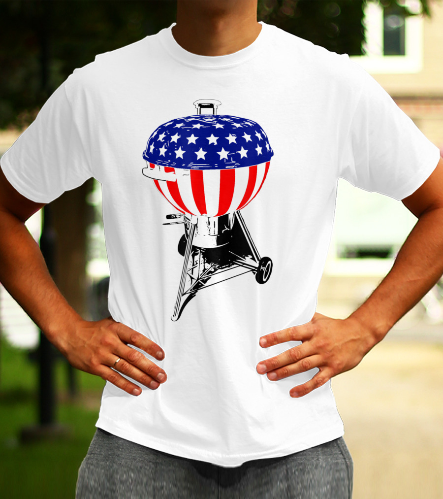 Usa Charcoal Kettle Grill Stars And Stripes July Patriotic Grilling Gear T-Shirt