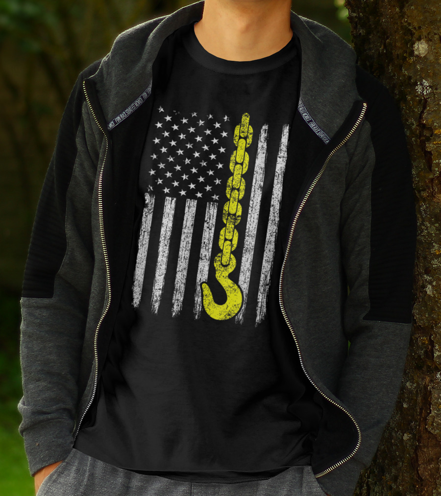USA Thin Yellow Line Hook American Flag Tow Truck Driver T-Shirt