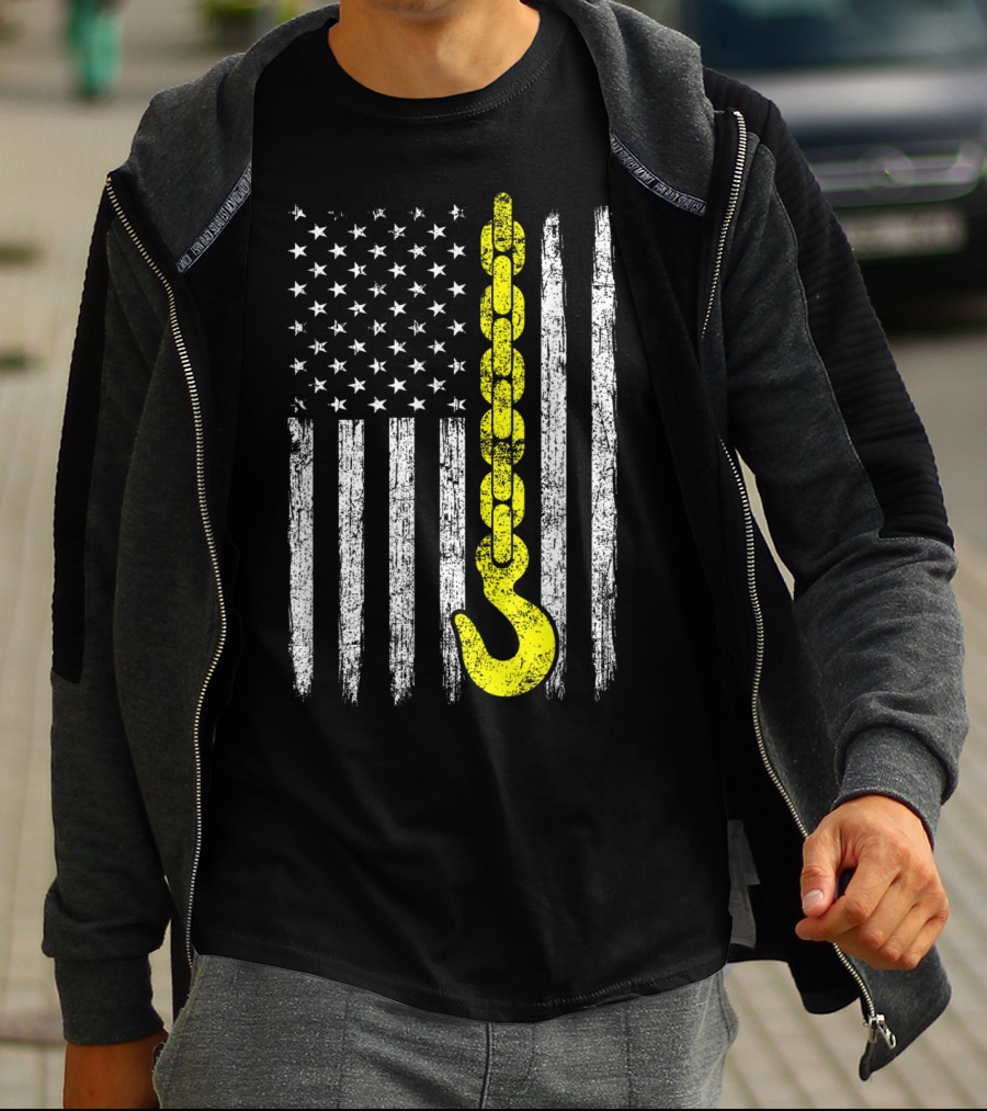 USA Thin Yellow Line Hook American Flag Tow Truck Driver T-Shirt