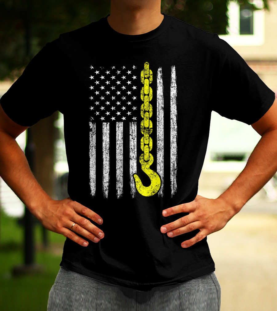 USA Thin Yellow Line Hook American Flag Tow Truck Driver T-Shirt