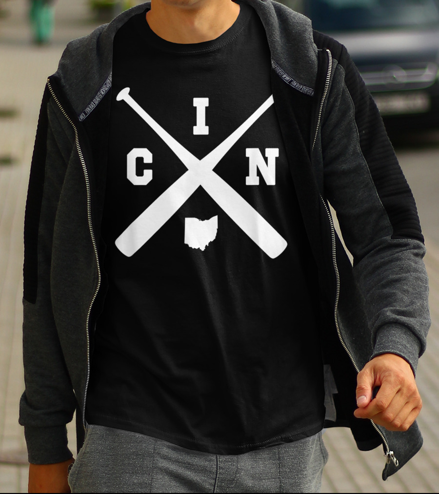 Vintage CIN Baseball Crossed Bats Ohio State Outline T-Shirt