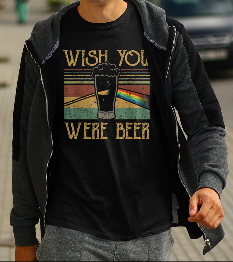 Wish You Were Beer Rainbow Prism Vintage Style Pint Glass T-Shirt