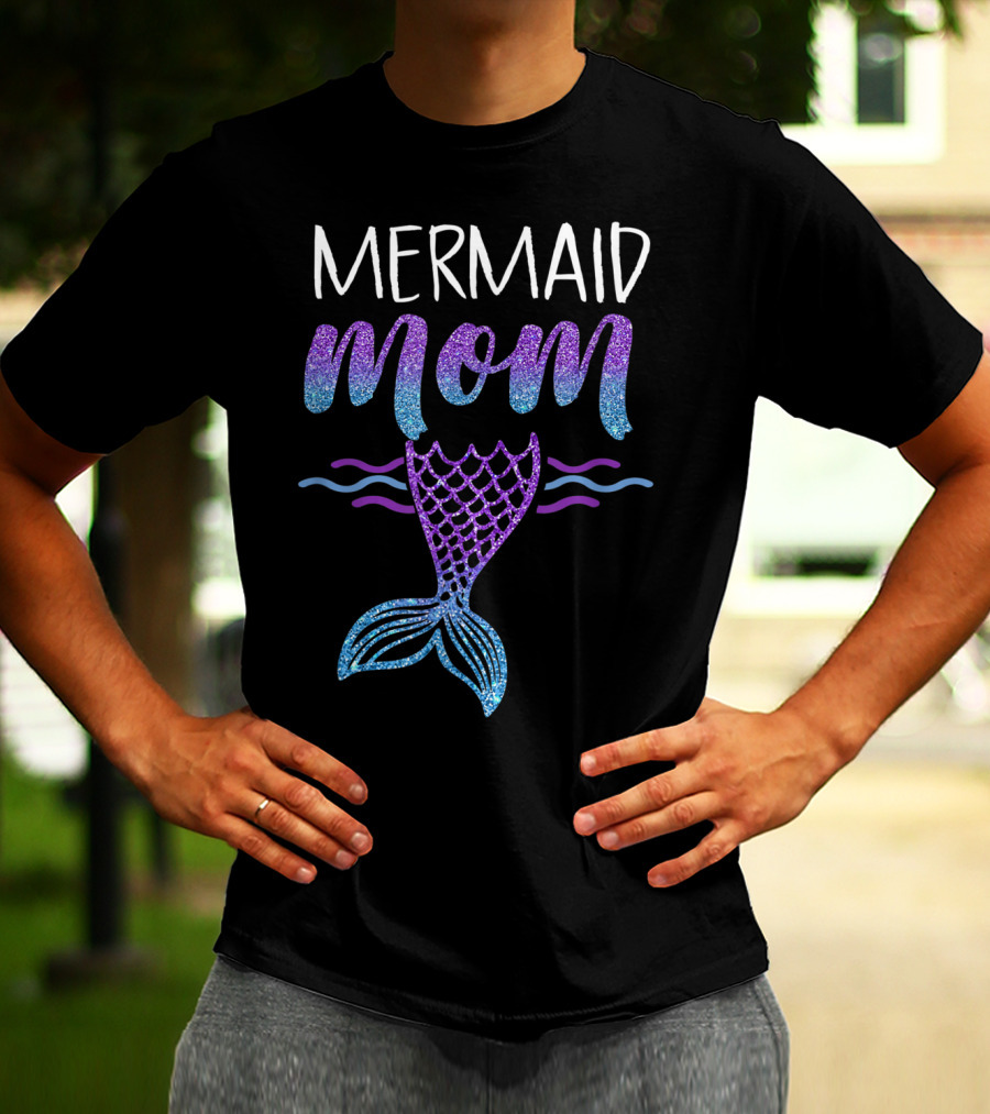 Mermaid Mom Glitter Tail Birthday Party T-Shirt