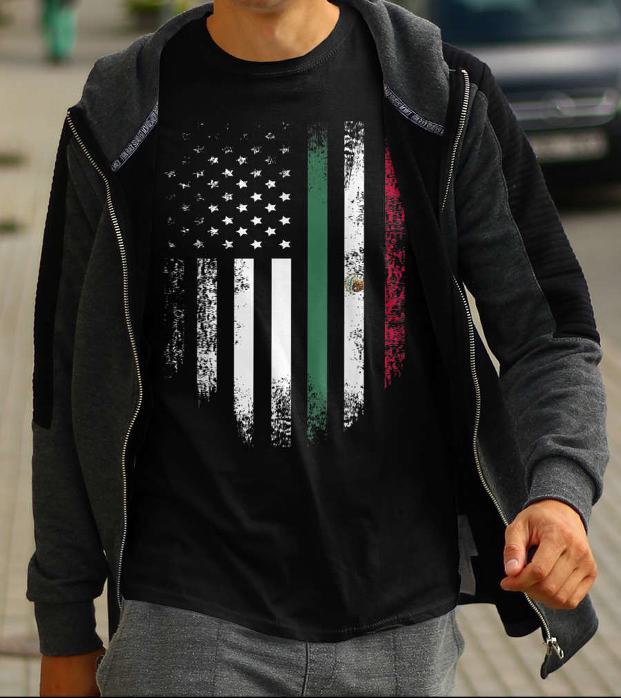 Vintage Mexican Roots American Grown Flag Design Mexico USA T-Shirt