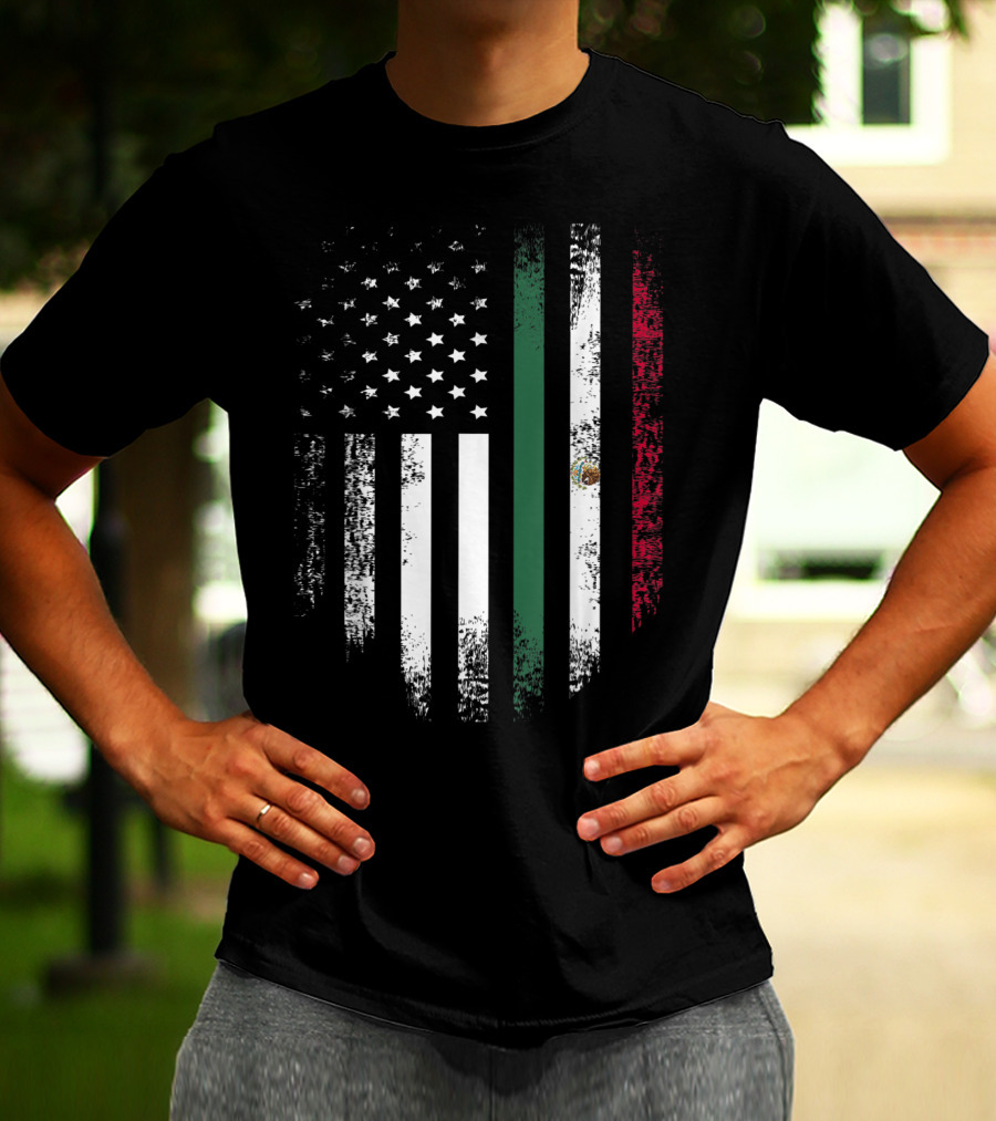 Vintage Mexican Roots American Grown Flag Design Mexico USA T-Shirt