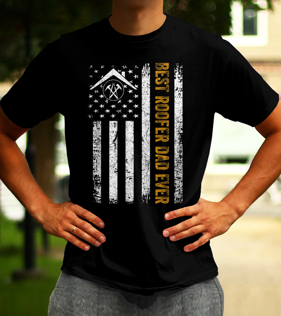 Vintage USA Best Roofer Dad Ever American Flag T-Shirt