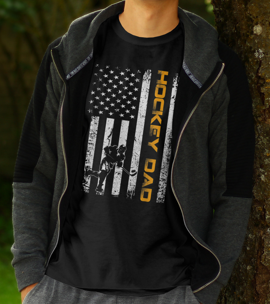 Vintage American Flag Hockey Dad USA Ice Hockey T-Shirt