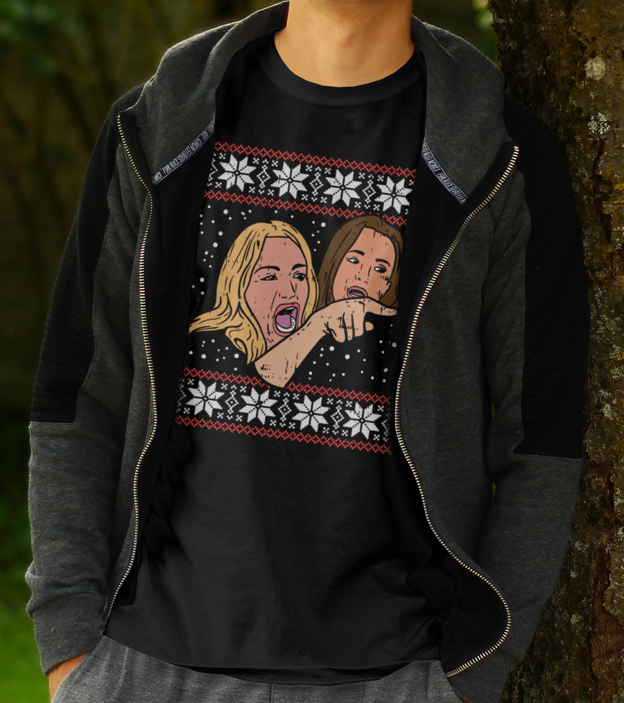 Angry Woman Yelling At Cat Meme Ugly Christmas T-Shirt