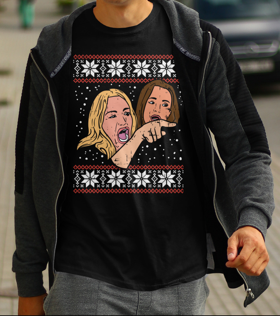 Angry Woman Yelling At Cat Meme Ugly Christmas T-Shirt