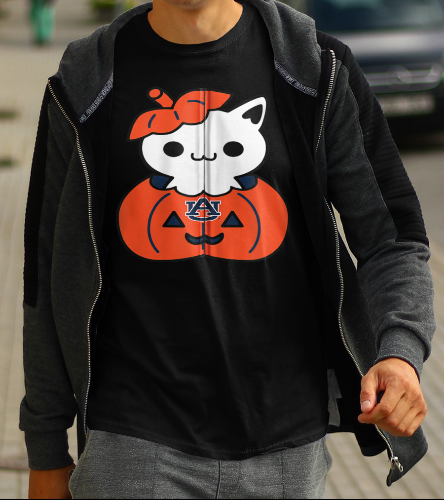 Auburn Tigers Cat In Pumpkin Halloween T-Shirt