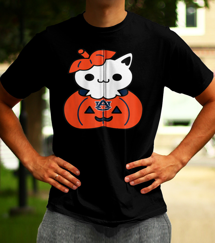 Auburn Tigers Cat In Pumpkin Halloween T-Shirt