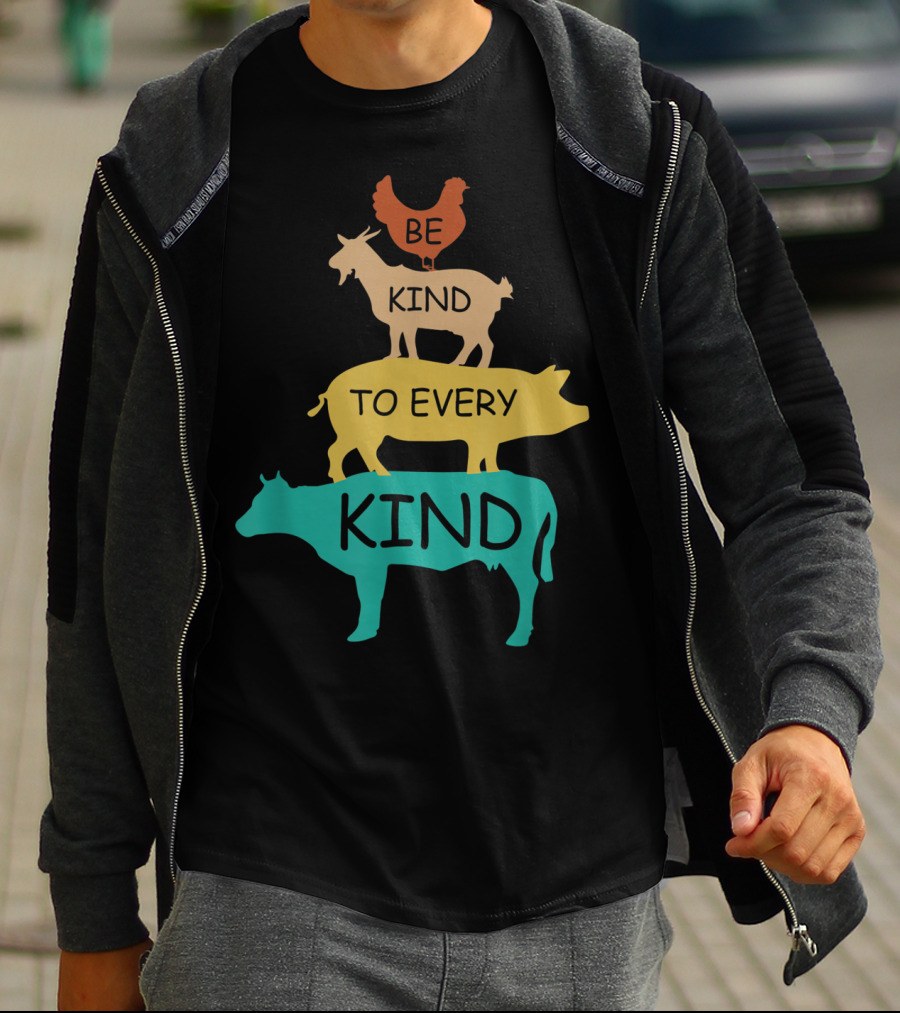 Be Kind To Every Kind Vintage Vegetarian Animal Stack T-Shirt