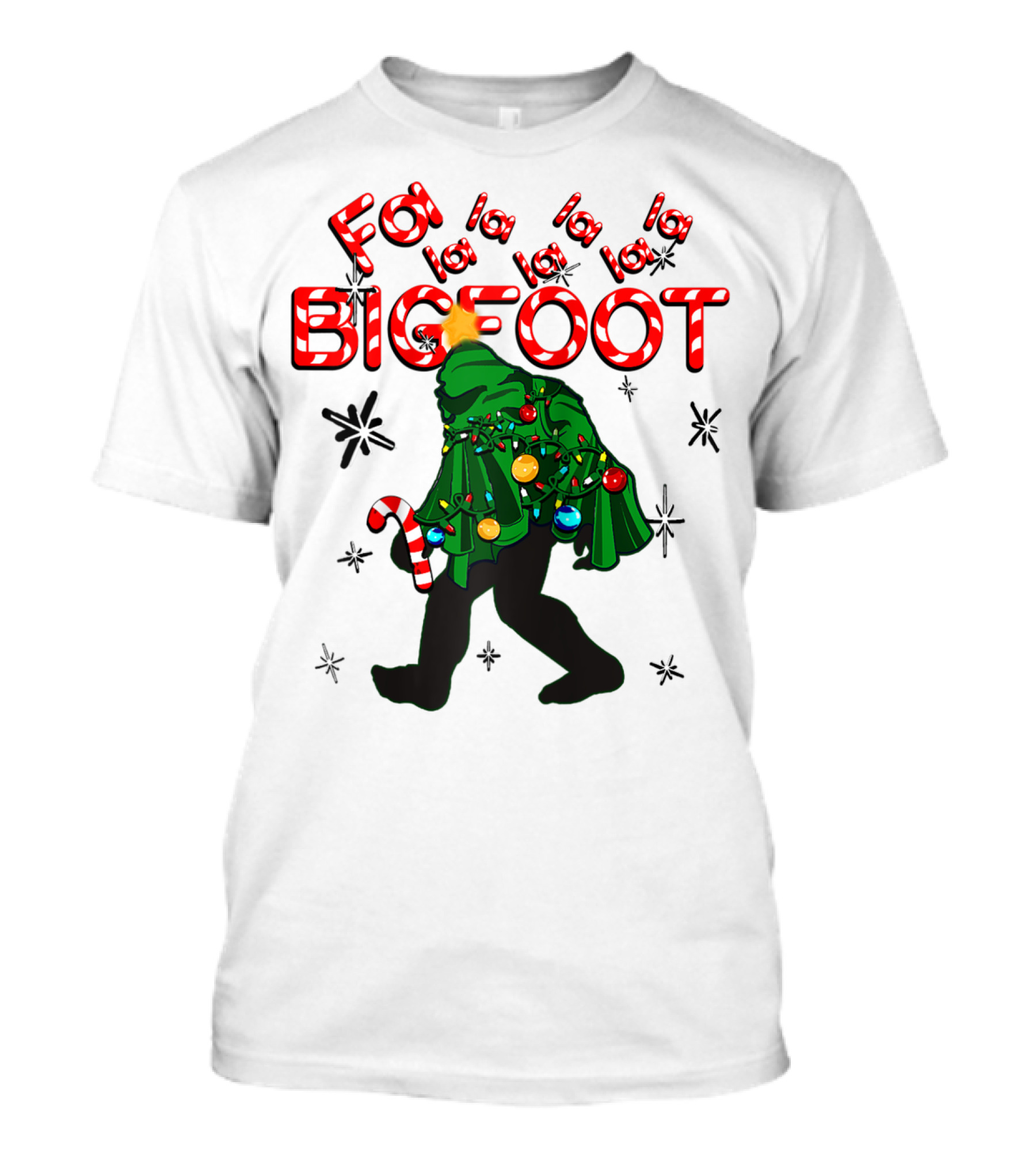 Fa La La La Bigfoot Christmas Candy Cane Spring Tree T-Shirt