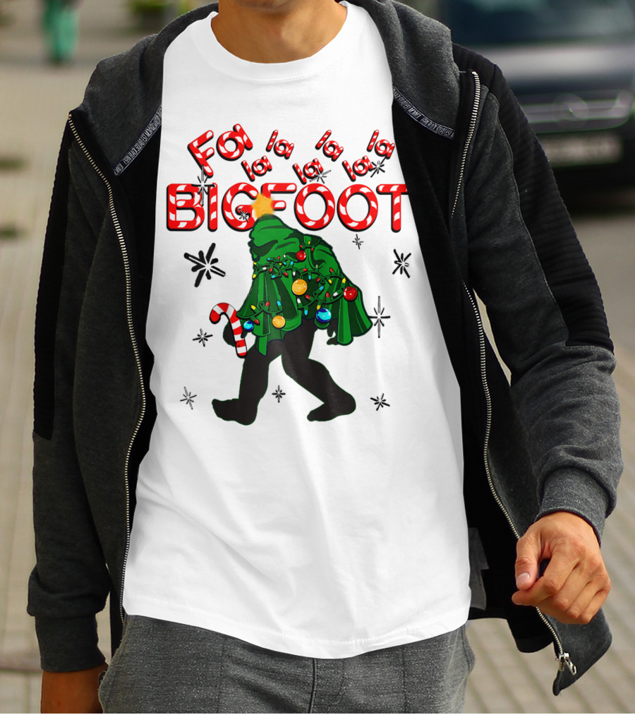 Fa La La La Bigfoot Christmas Candy Cane Spring Tree T-Shirt