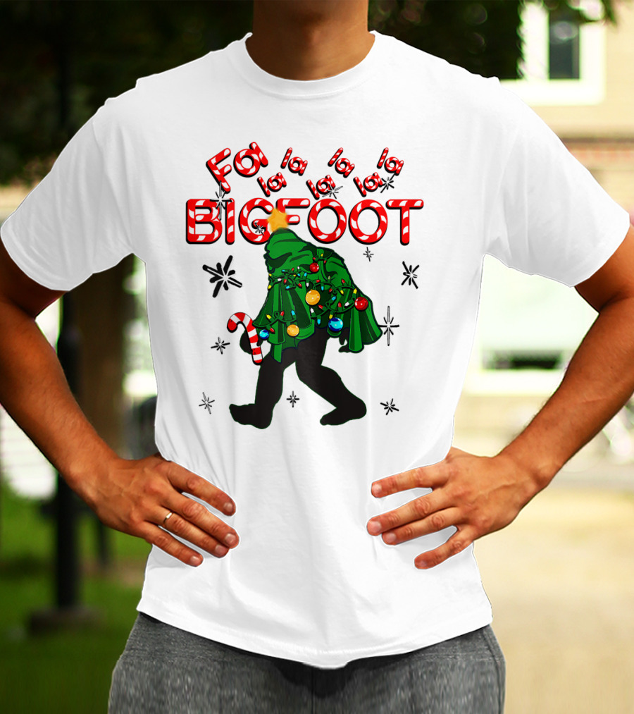 Fa La La La Bigfoot Christmas Candy Cane Spring Tree T-Shirt