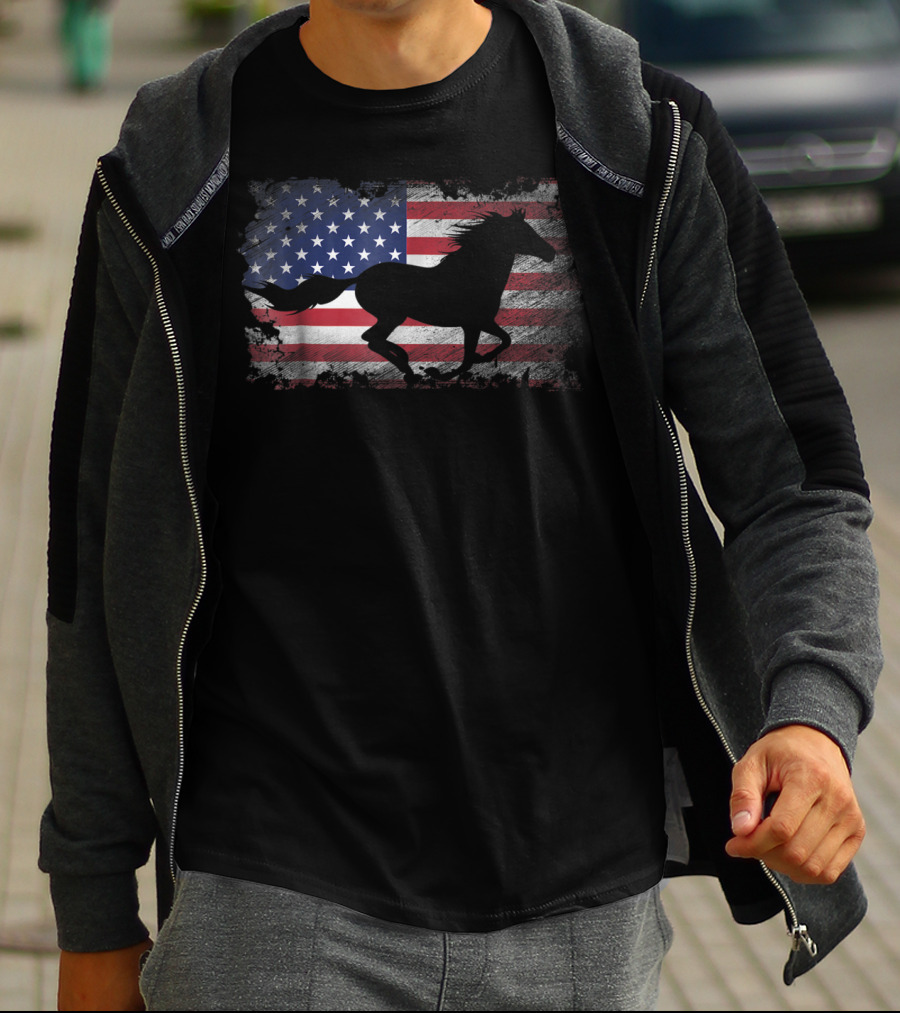 American Flag Patriotic Horse Silhouette USA T-Shirt