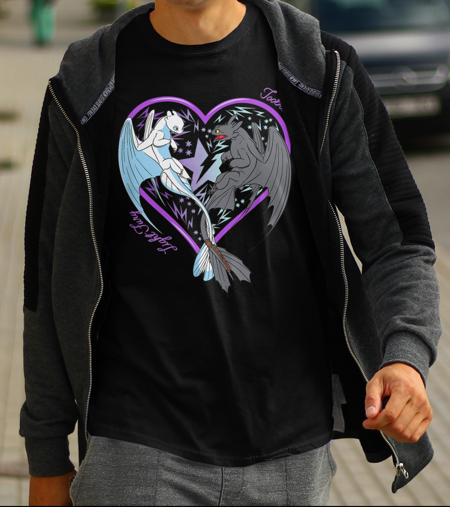 Toothless And Light Fury Heart Night How To Train Your Dragon 3 Hidden World T-Shirt