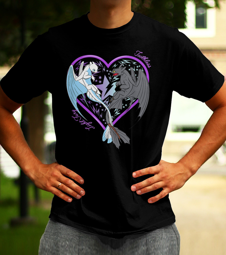 Toothless And Light Fury Heart Night How To Train Your Dragon 3 Hidden World T-Shirt