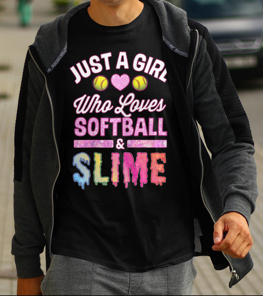 Just A Girl Who Loves Softball Heart Slime Fun T-Shirt