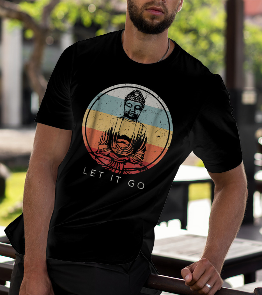 Let It Go Buddha Meditation Vintage Zen Bud Retro Circle T-Shirt