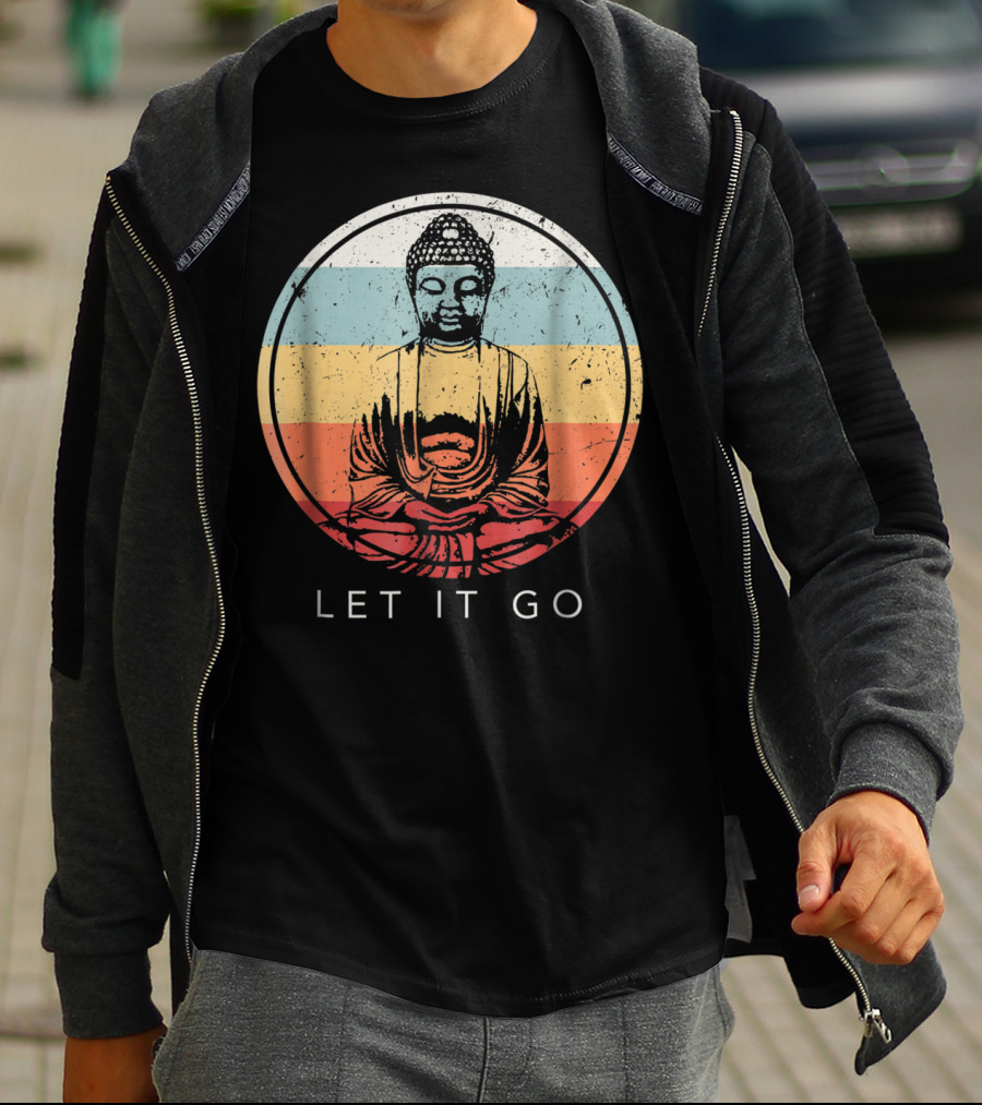 Let It Go Buddha Meditation Vintage Zen Bud Retro Circle T-Shirt