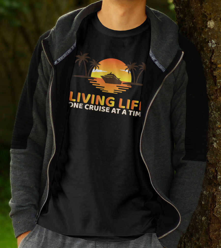 Living Life One Cruise At A Time With Sunset And Palm Trees T-Shirt