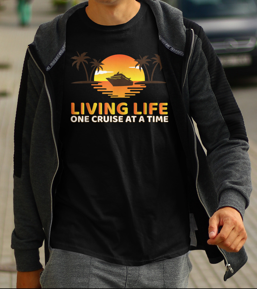 Living Life One Cruise At A Time With Sunset And Palm Trees T-Shirt
