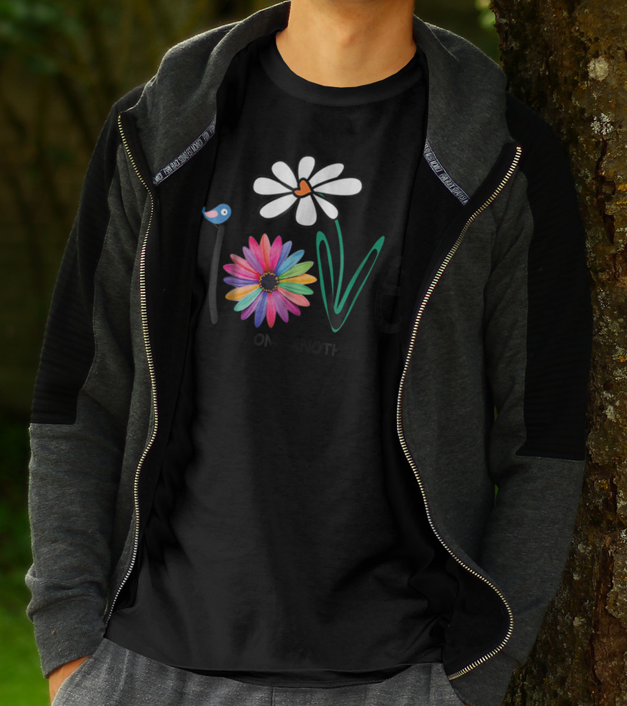 Love One Another Daisy Rainbow Flower Bird Hippie T-Shirt