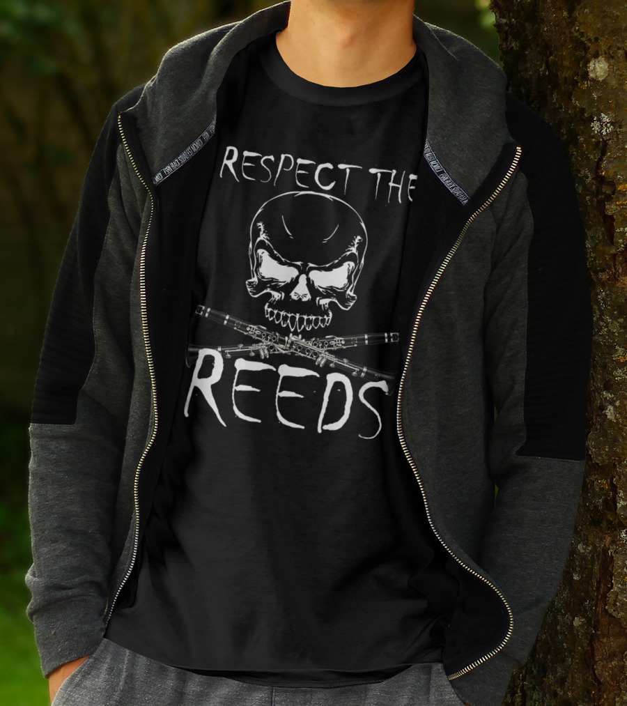Respect The Reeds Skull And Clarinets Marching Band T-Shirt