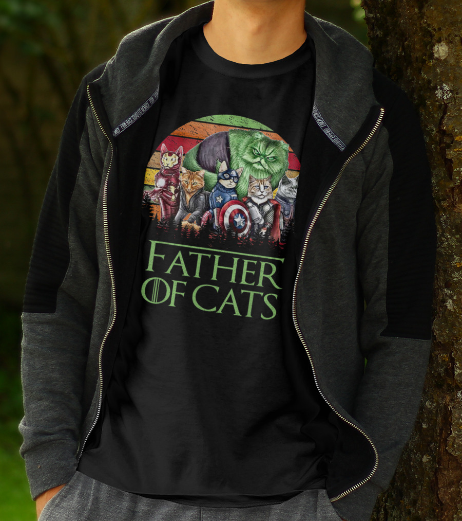 Father Of Cats Dad Cat With Superhero Cats T-Shirt