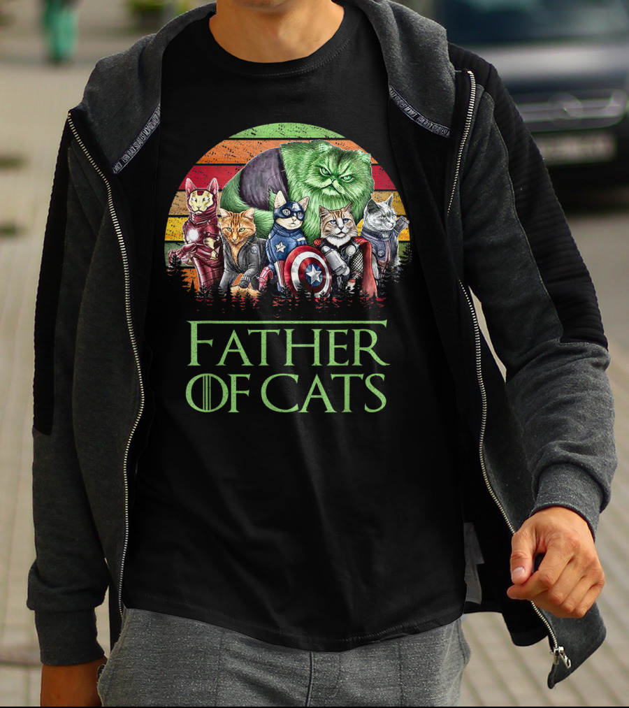 Father Of Cats Dad Cat With Superhero Cats T-Shirt