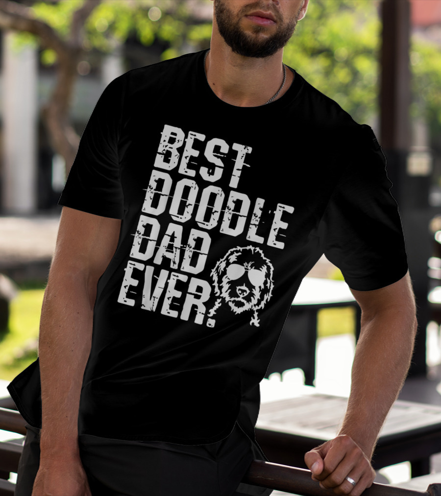 Mens Best Doodle Dad Ever With Golden Doodle Do Wearing Sunglasses T-Shirt