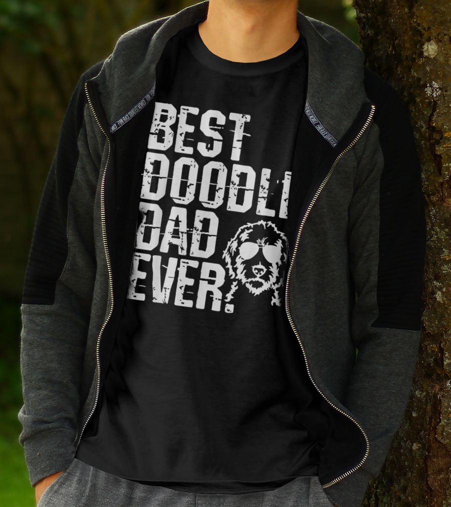 Mens Best Doodle Dad Ever With Golden Doodle Do Wearing Sunglasses T-Shirt