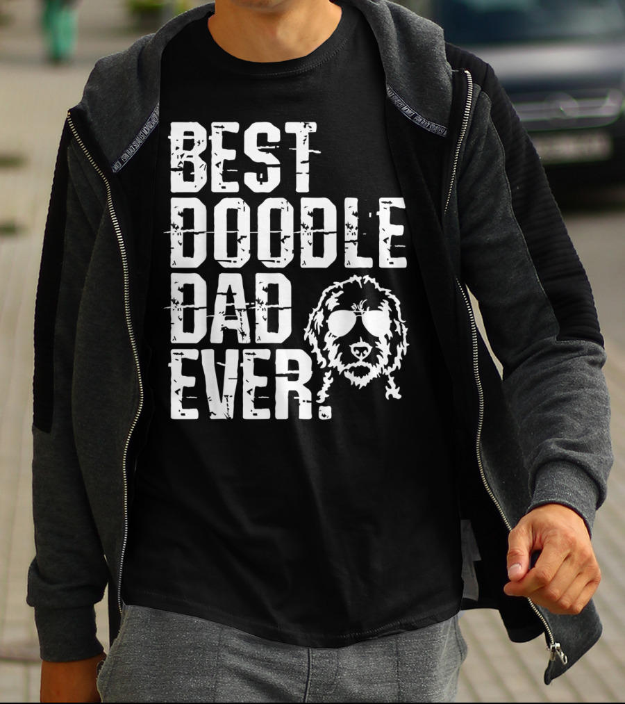 Mens Best Doodle Dad Ever With Golden Doodle Do Wearing Sunglasses T-Shirt
