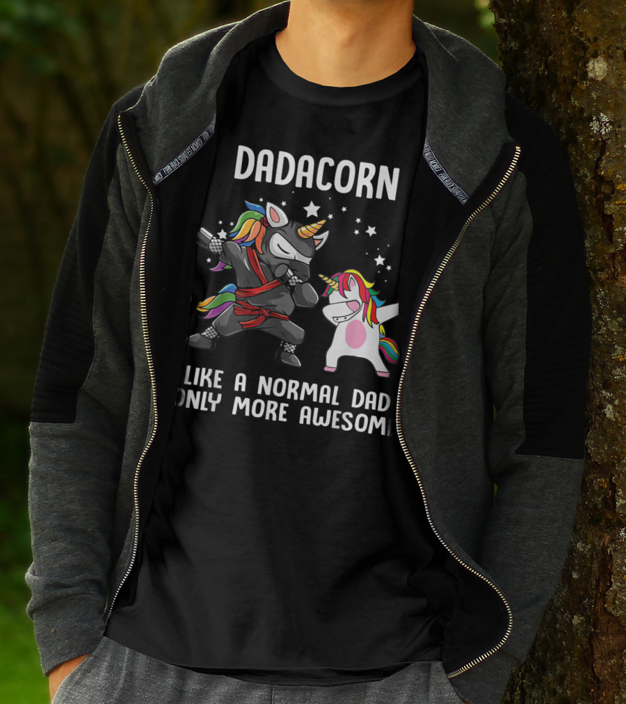 Dadacorn Like A Normal Dad Only More Awesome Ninja Rainbow Unicorn Stars T-Shirt