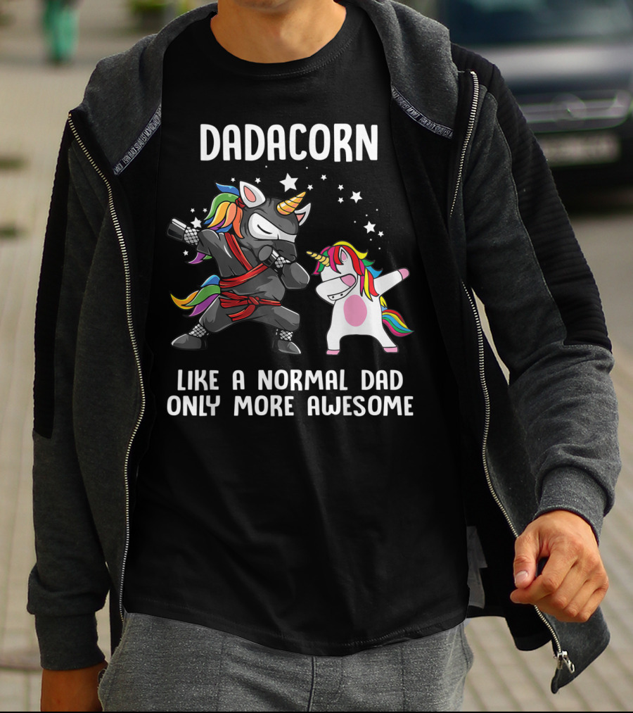 Dadacorn Like A Normal Dad Only More Awesome Ninja Rainbow Unicorn Stars T-Shirt