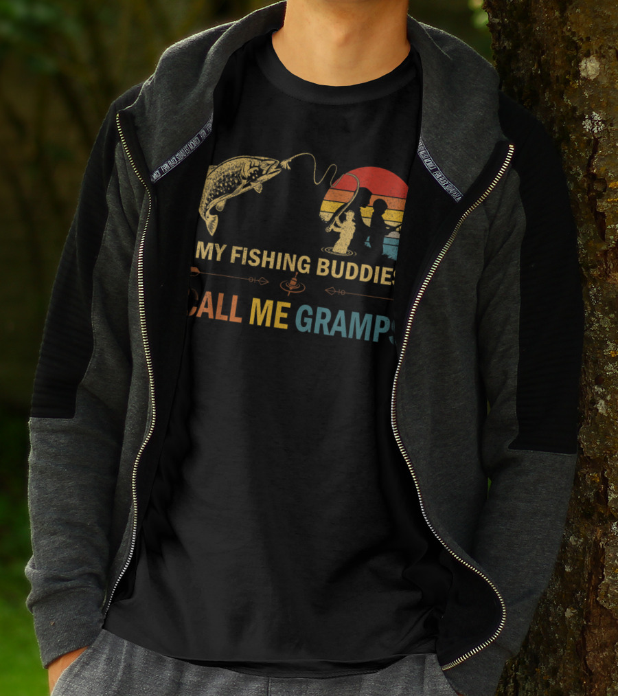 My Fishing Buddies Call Me Gramps Retro Fishing Scene T-Shirt