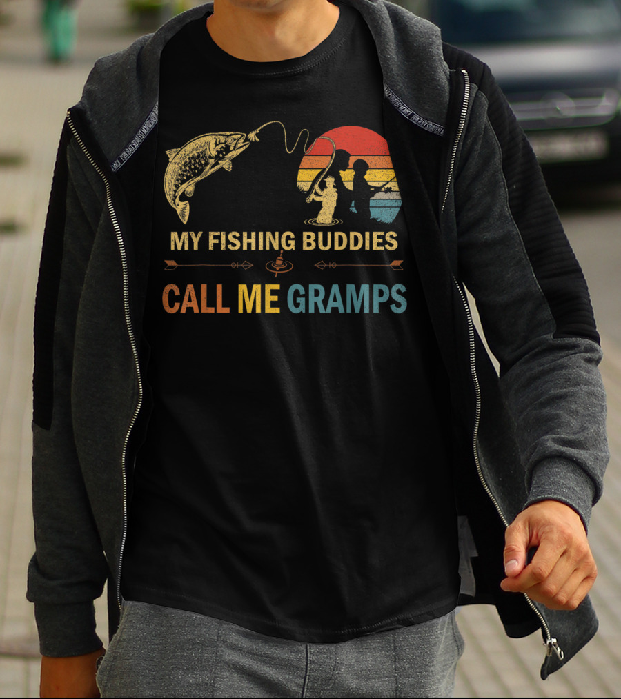 My Fishing Buddies Call Me Gramps Retro Fishing Scene T-Shirt