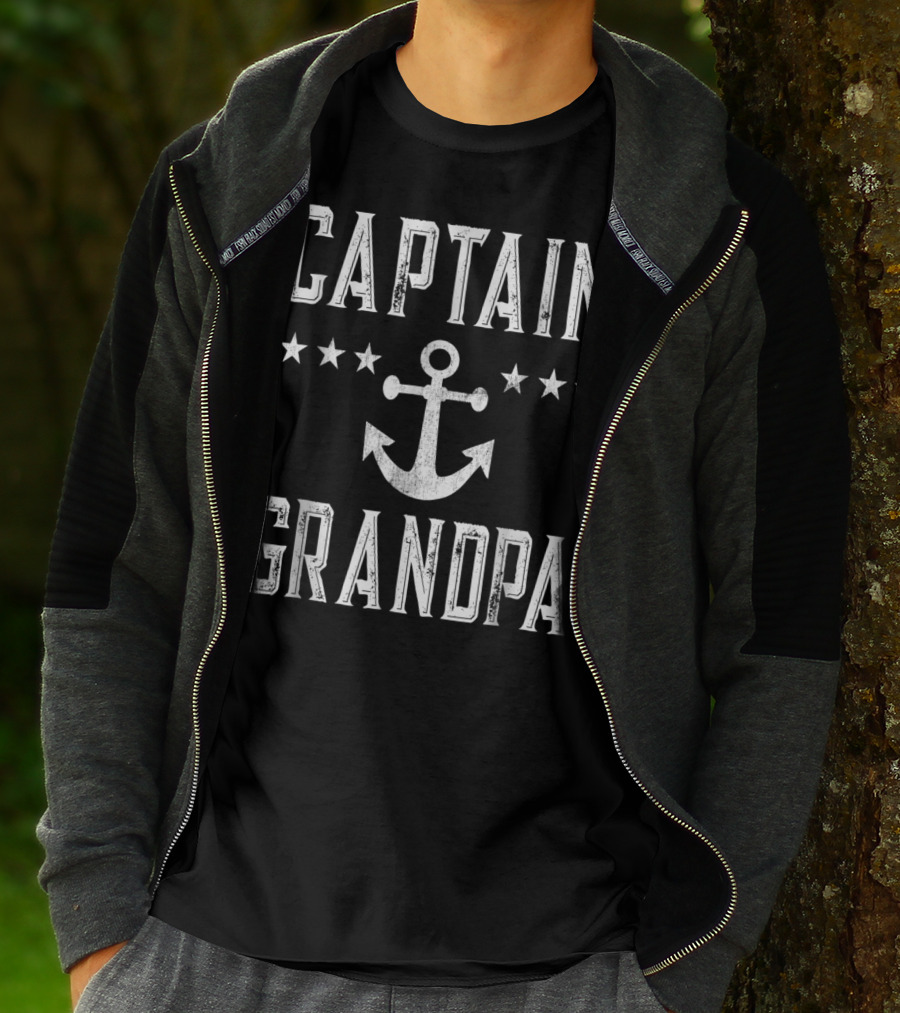 Captain Grandpa Anchor Stars Vintage Mens Boating T-Shirt