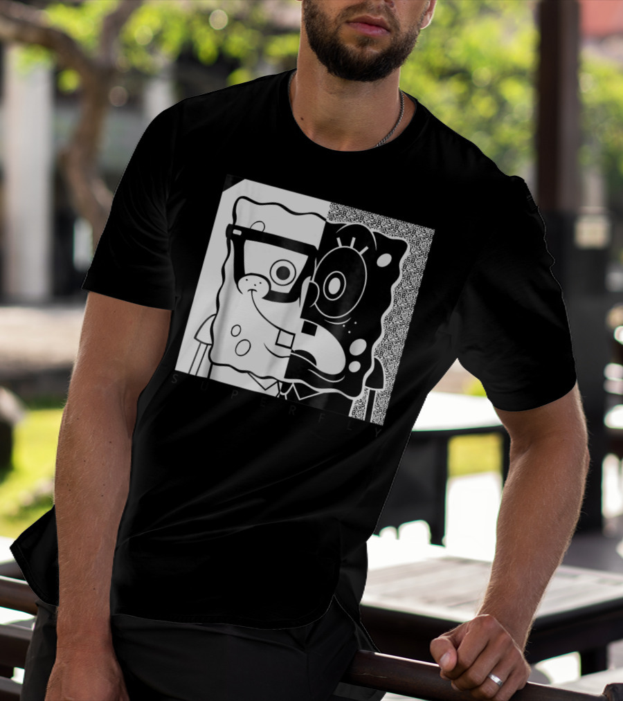 SpongeBob SquarePants Superfly Black And White Optical Illusion Comic T-Shirt