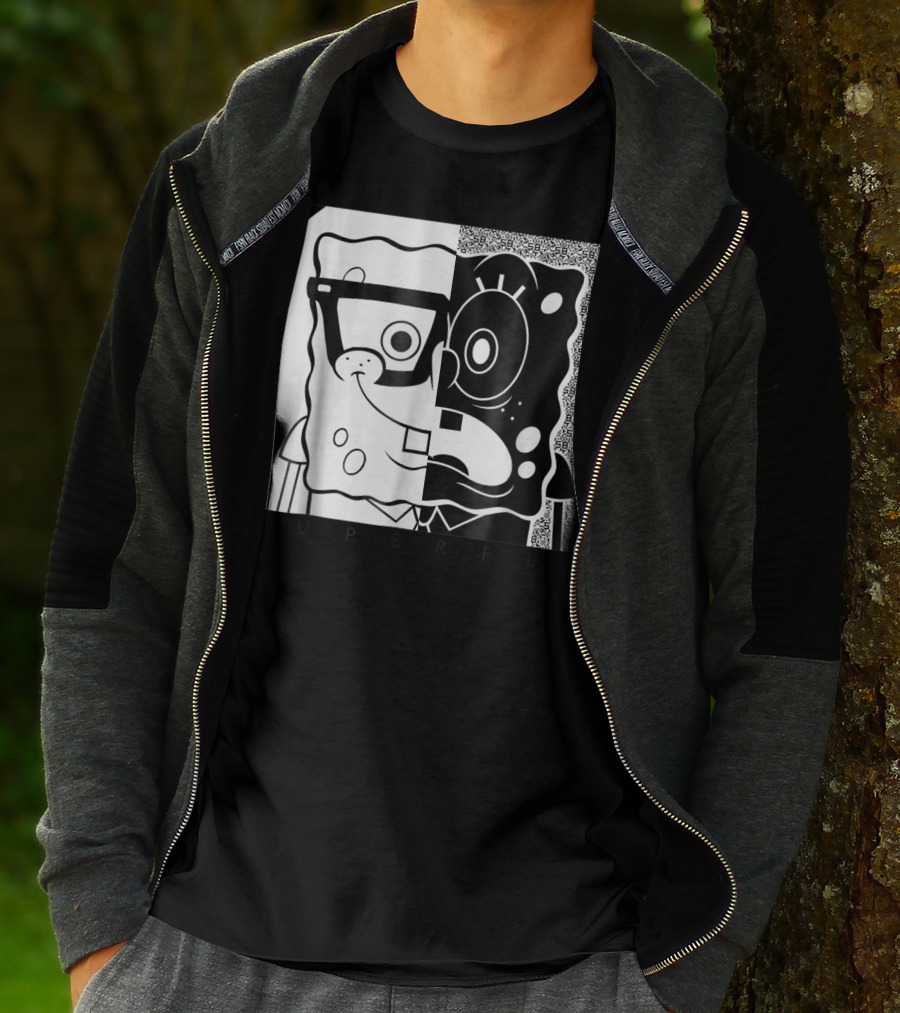 SpongeBob SquarePants Superfly Black And White Optical Illusion Comic T-Shirt