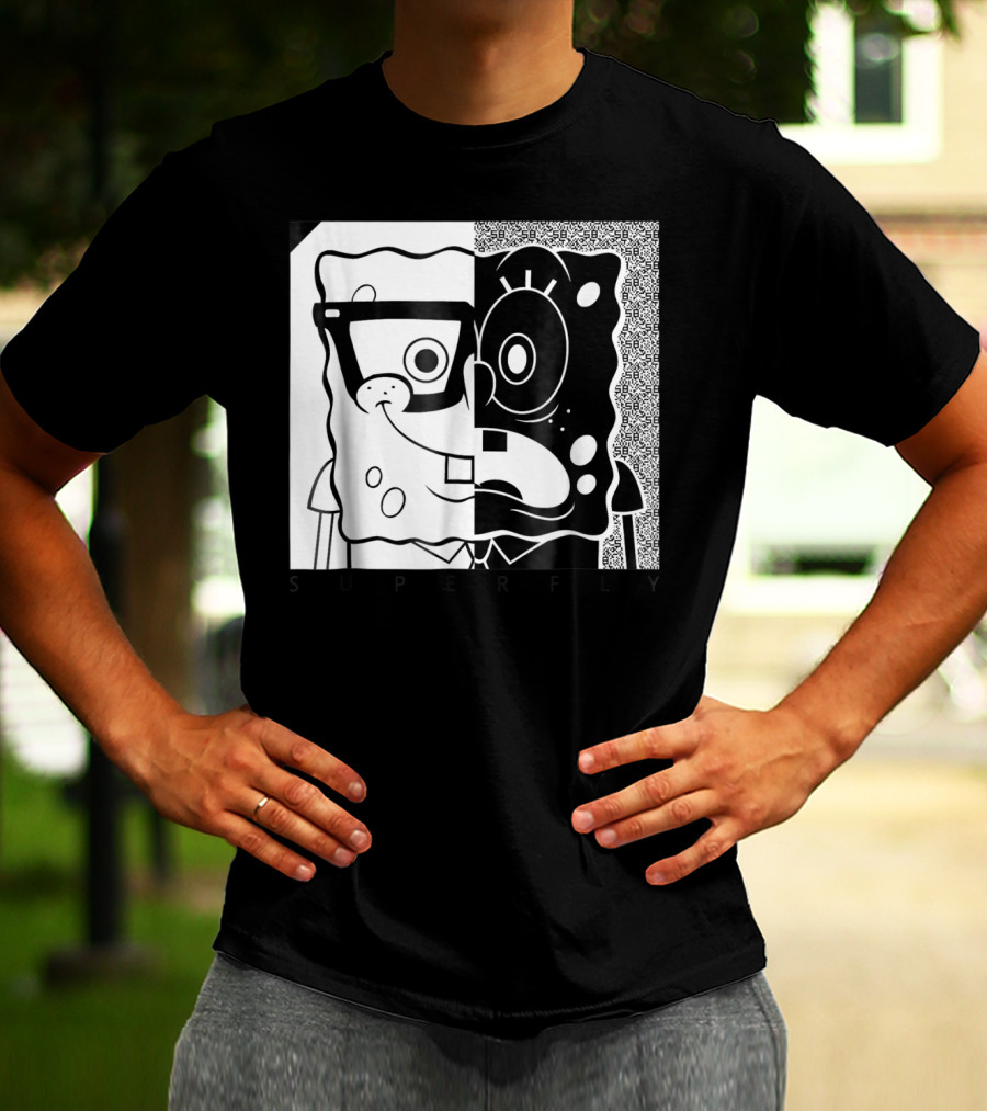 SpongeBob SquarePants Superfly Black And White Optical Illusion Comic T-Shirt