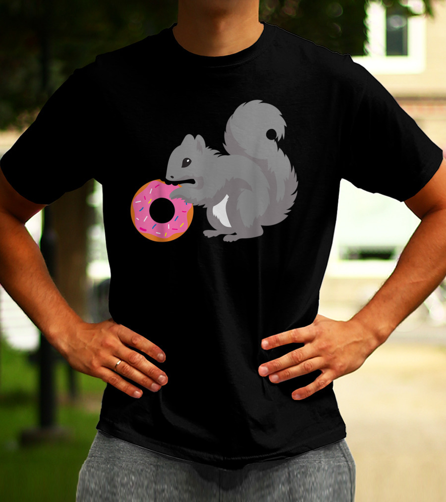 Squirrel Holding Pink Sprinkled Doughnut T-Shirt