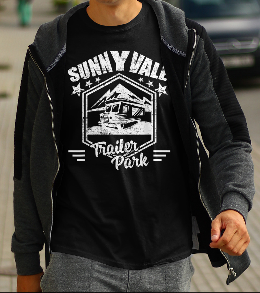 Sunnyvale Trailer Park Stars And Mountain Landscape Badge T-Shirt