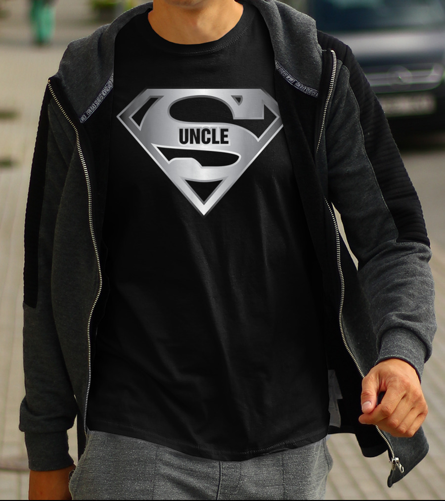 Uncle SuperHero Shield Emblem Silver S T-Shirt