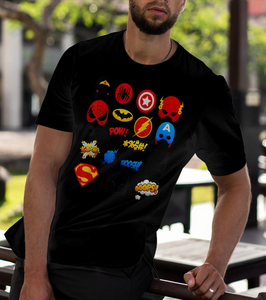 Superheroes Icons Spider Captain Batman Flash Wonder Emoji KABOOM POW OOOOPS Super T-Shirt