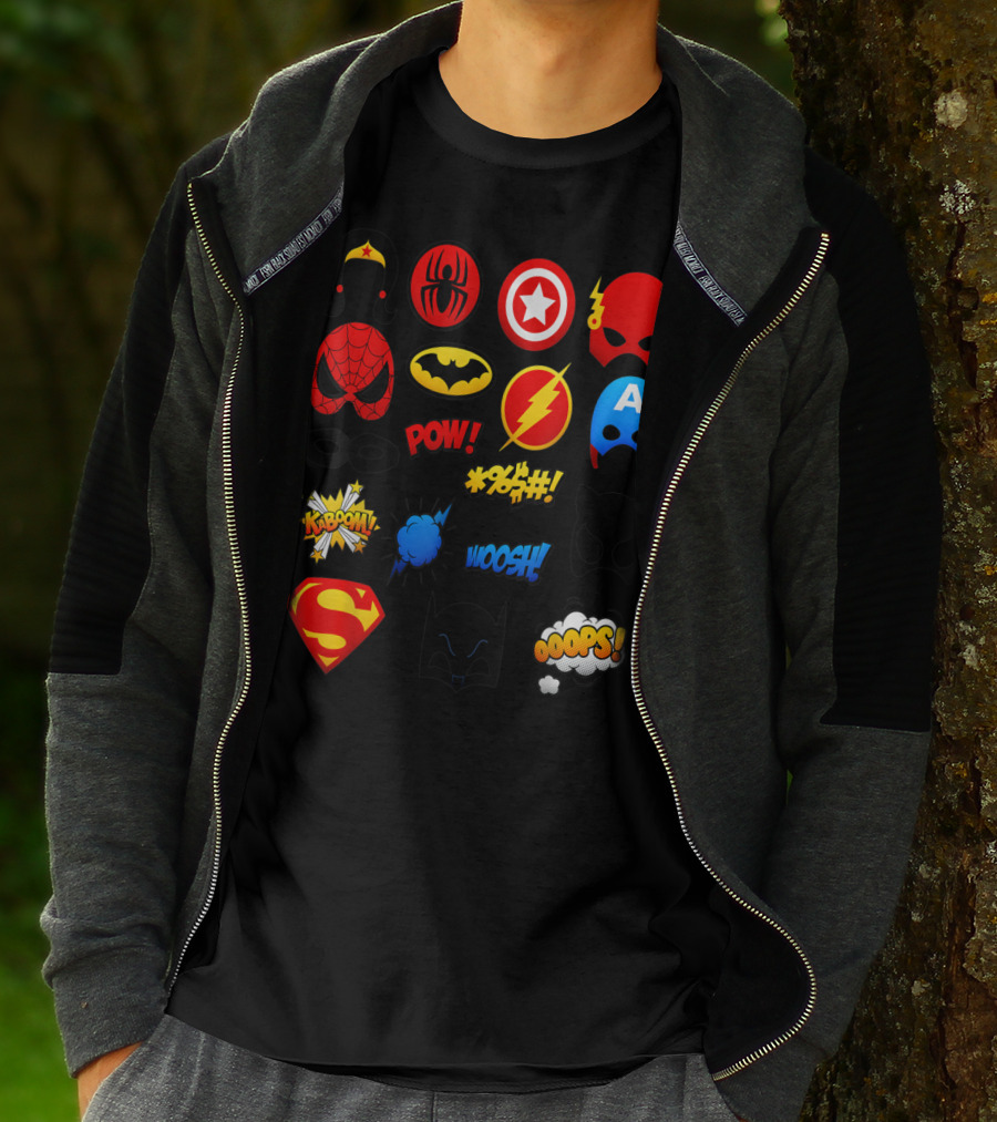 Superheroes Icons Spider Captain Batman Flash Wonder Emoji KABOOM POW OOOOPS Super T-Shirt