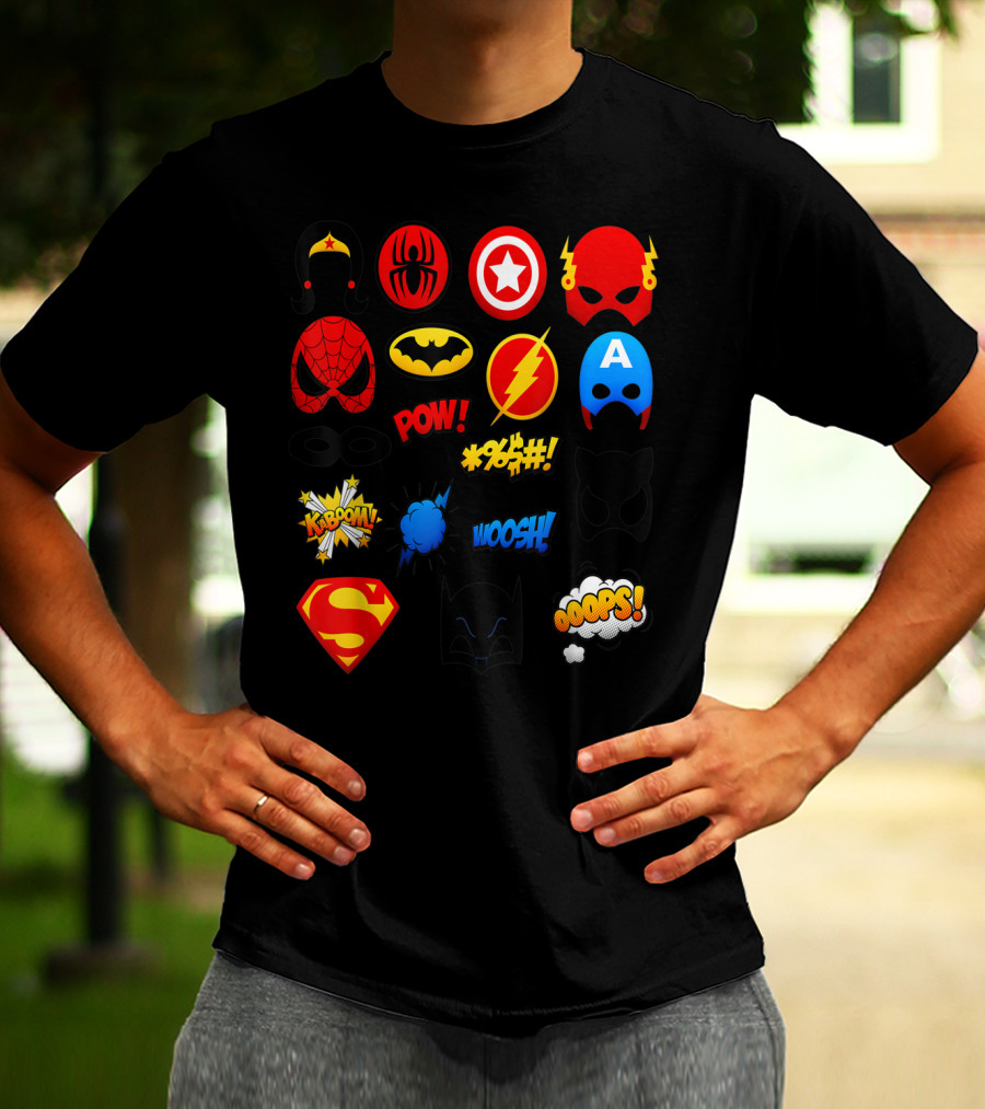 Superheroes Icons Spider Captain Batman Flash Wonder Emoji KABOOM POW OOOOPS Super T-Shirt