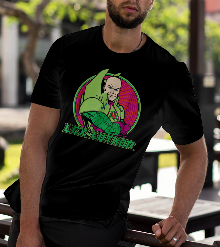 Lex Luthor Iconic Supervillain Style In Bold Green And Pink Armored Suit T-Shirt