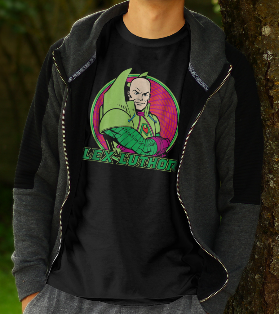 Lex Luthor Iconic Supervillain Style In Bold Green And Pink Armored Suit T-Shirt